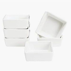 Set of 6 - Mini Square White Porcelain Dipping Sauce Bowls  (White)